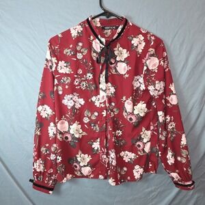 Vertiche Women's Burgundy Floral Semi-Sheer Long Sleeve Blouse Size Small